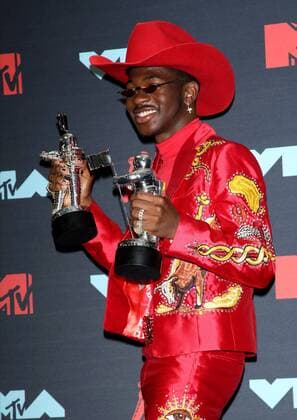 Lil Naz X poses for photos in the press room during the 36th annual MTV Video Music Awards at the Prudential Center in Newark, NJ on Monday, August 26, 2019.  NJP20190826328 MONIKAxGRAFF
