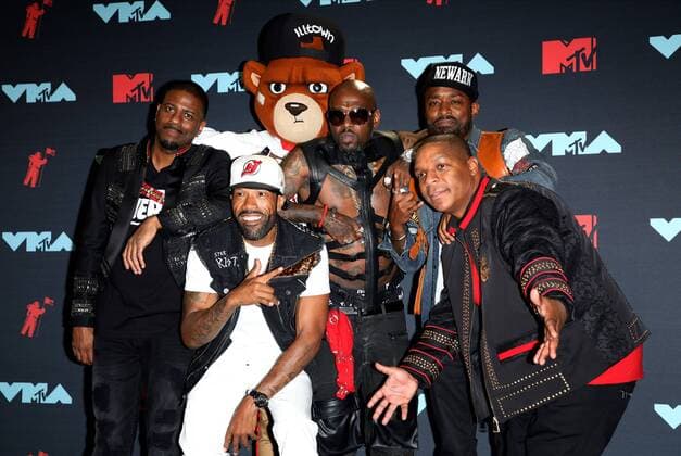 The band Naughty by Nature pose for photos in the press room during the 36th annual MTV Video Music Awards at the Prudential Center in Newark, NJ on Monday, August 26, 2019.  NJP20190826331 MONIKAxGRAFF