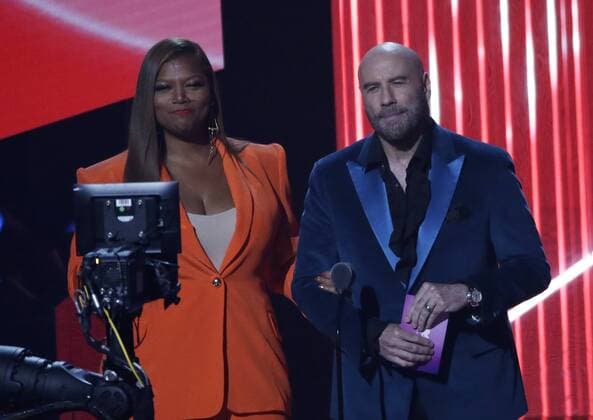 Queen Latifah and John Travolta present an award at the 36th annual MTV Video Music Awards at the Prudential Center in Newark, NJ on Monday, August 26, 2019.  NJP201908261064 JOHNxANGELILLO