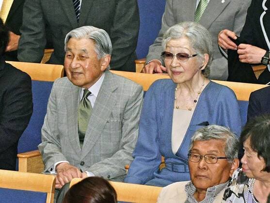 Former Japan emperor, empress at concert Former Japanese Emperor Akihito and former Empress Michiko arrive at the venue for a concert in Kusatsu, Gunma Prefecture, eastern Japan, on Aug. 27, 2019.(Pool Photo) 