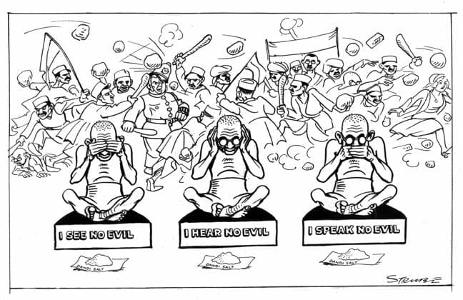 Mohondas Karamchand Gandhi (1869-1948), known as Mahatma (Great Soul). Indian Nationalist leader. Cartoon by George Strube from Daily Express , London, 30 April 1930, during Gandhi s salt fast. Photos12.com - Ann Ronan Picture Library Copyright: xPhoto12 AnnxRonanxPicturexLibraryx ARP07101390005525