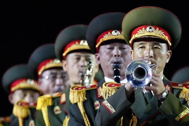 MOSCOW, RUSSIA - AUGUST 28, 2019: The Military Band of the North Korean People s Army perform at a gala concert at the 2019 Spasskaya Tower Military Music Festival Festival and Tattoo in Red Square. Artyom Geodakyan TASS  TS0B8657