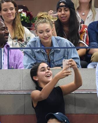 FLUSHING NY- AUGUST 28: Gigi Hadid is seen watching Serena Williams Vs Catherine McNally on Arthur Ashe Stadium at the USTA Billie Jean King National Tennis Center on August 28, 2019 in Flushing Queens. Copyright: xmpi04x