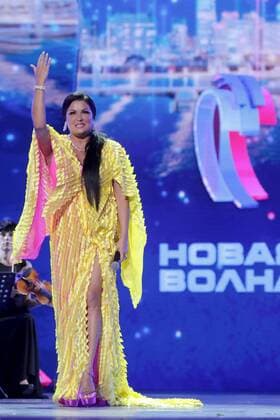 SOCHI, RUSSIA - AUGUST 24, 2019: Soprano Anna Netrebko performs during the opening of the 2019 New Wave Song Contest in Sochi s Olympic Park. Vyacheslav Prokofyev TASS  TS0B7C16