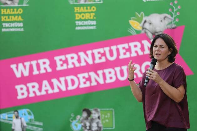 Annalena Baerbock Federal President of Bündnis 90 The Greens speaks at an election campaign event for the state elections in Brandenburg, Potsdam, 30 August 2019 The election will take place on 1 September Brandenburg 2019 Election campaign event of Bündnis 90 The Greens