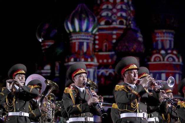 MOSCOW, RUSSIA - SEPTEMBER 1, 2019: The Military Band of the North Korean People s Army perform during the closing ceremony of the 12th Spasskaya Tower International Military Music Festival in Red Square. Artyom Geodakyan TASS  TS0B8FA3