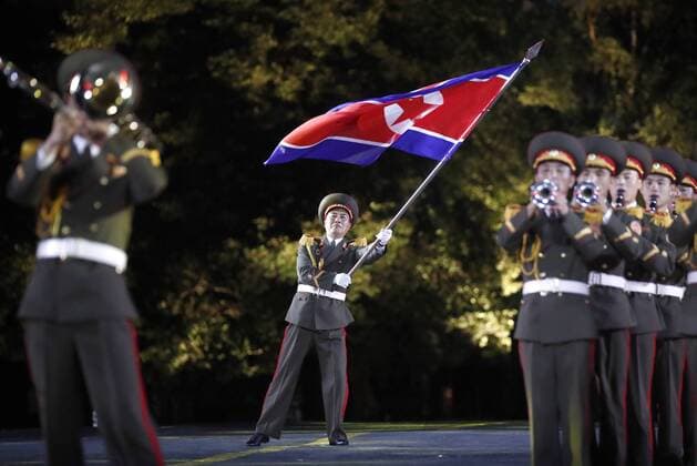 MOSCOW, RUSSIA - SEPTEMBER 1, 2019: The Military Band of the North Korean People s Army perform during the closing ceremony of the 12th Spasskaya Tower International Military Music Festival in Red Square. Artyom Geodakyan TASS  TS0B8FD4