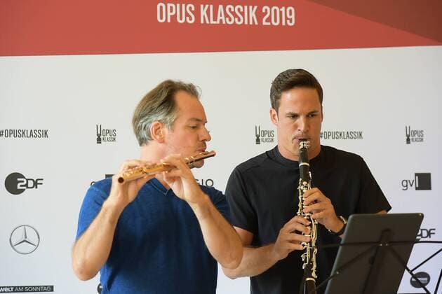 OPUS KLASSIK AWARD PK Andreas Ottensamer, clarinettist, Emmanuel Pahud, floetist, prizewinner gave a short recording concert at the OPUS KLASSIK PK for the 2 OPUS AWARD in the Konzerthaus am Gendarmenmarkt in Berlin on 02 09 2019 photopress müller