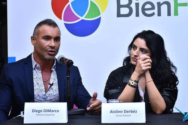 Bien Fest 2019 press conference MEXICO CITY, MEXICO - SEPTEMBER 3: Diego DiMarco and Actress Aislinn Derbez speaks during a press conference to promote Bien Fest 2019 It is a festival to raise awareness among citizens to be in good health at Casa Zertu on September 3, 2019 in Mexico City, Mexico  Copyright: xCarlosxTischlerx EYE_7977