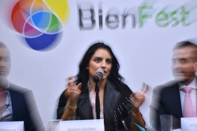 Bien Fest 2019 press conference MEXICO CITY, MEXICO - SEPTEMBER 3: Actress Aislinn Derbez talks during a press conference to promote Bien Fest 2019 It is a festival to raise awareness among citizens to be in good health at Casa Zertu on September 3, 2019 in Mexico City, Mexico  Copyright: xCarlosxTischlerx EYE_7987