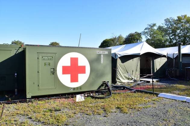 Supply facilities of a mobile rescue centre of the German Armed Forces for self-sufficient operation during the Open Day of the Medical Regiment 2 in Rennerod in the Westerwald Rennerod Rhineland-Palatinate Germany