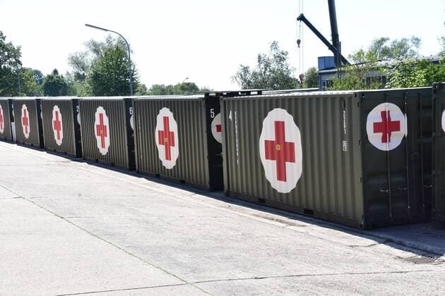 Supply facilities of a mobile rescue centre of the German Armed Forces for self-sufficient operation during the Open Day of the Medical Regiment 2 in Rennerod in the Westerwald Rennerod Rhineland-Palatinate Germany