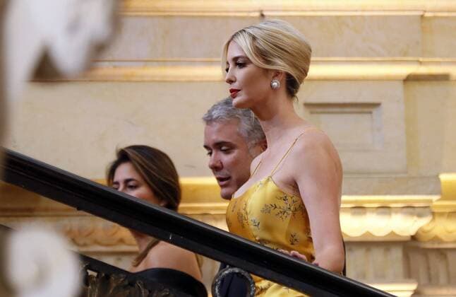Colombian First Lady Maria Juliana Ruiz (L), Colombian President Ivan Duque (C) and Ivanka Trump (R), daughter and Advisor to the President of the United States Donald Trump, speak during her visit to the Casa de Narino Presidential Palace, in Bogota, Colombia, 03 September 2019. Ivanka Trump visits Colombia !ACHTUNG: NUR REDAKTIONELLE NUTZUNG!  Copyright: xMauricioxDuenasxCastanedax AME3066 20190904-637031714374656819