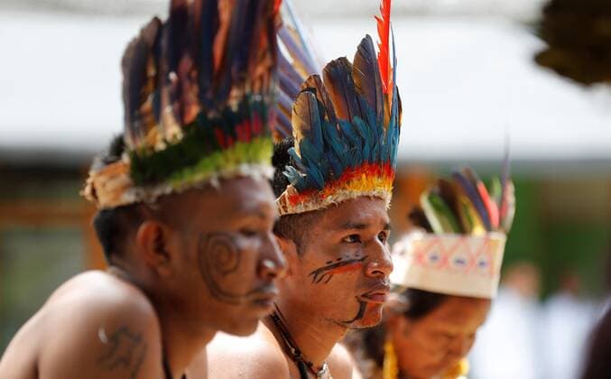 Ticuna and Huitotos indigenous attend a summit where the Presidents of the Amazon countries will discuss formulas for the preservation of this ecosystem, and where they will sign the Pact of Leticia for the Amazon, in Leticia, Colombia, 6 September 2019. Colombian President Ivan Duque and his Peruvian counterpart Martin Vizcarra summoned the event, that counts with the participations of Ecuadorian President Lenin Moreno, Bolivian President Evo Morales, Suriname Vicepresident Michael Ashwin Adhin and Brazilian Minister of Foreign Affairs Ernesto Araujo. Brazilian President Jair Bolsonaro will make an intervention by videoconference for a health problem. Amazon countries Presidents discuss formulas for the preservation of this ecosystem !ACHTUNG: NUR REDAKTIONELLE NUTZUNG!  Copyright: xMauricioxDuenasxCastanedax AME4177 20190906-637033955906719326