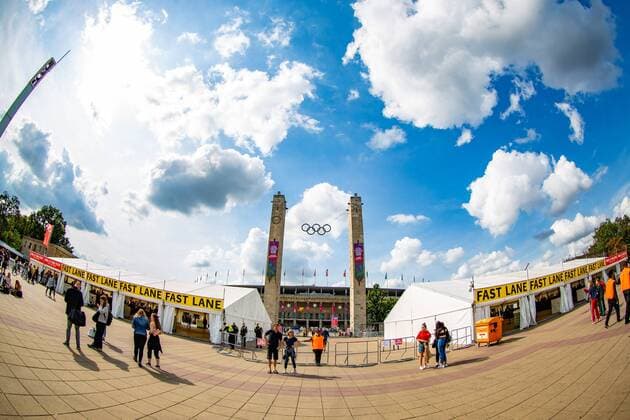 Security precautions Lollapalooza Berlin, camera surveillance of the police Berlin at the Lollapalooza Festival at the Olypiastadion Berlin Germany