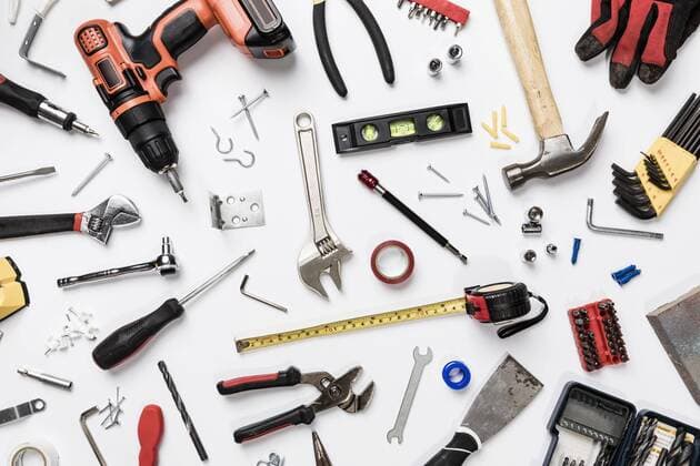 View from above tools on white background - knolling  Copyright: PeterxStark fStopImages1835021