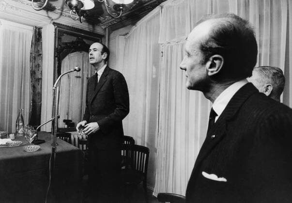 ValÃ©ry Giscard d Estaing, 1967 ValÃ©ry Giscard d Estaing during a political meeting in Versailles in support to Bernard Destremau. February 2, 1967 Photo Michael Holtz Copyright: xMichaelxHoltz Photo12x HLZ17A00_287