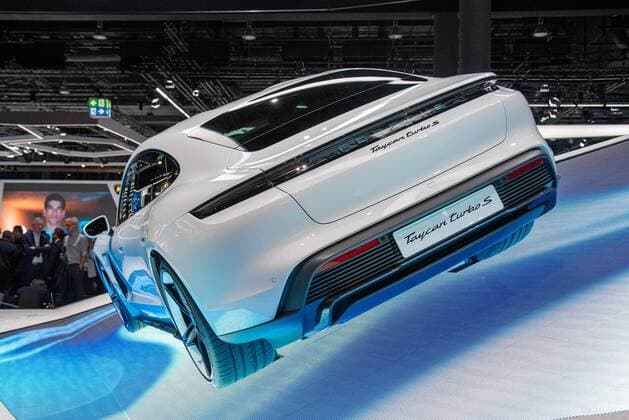The Porsche Taycan turbo S, first purely electrically powered sports car with 625 hp and more than 400 kilometers range on the German market, Frankfurt, 11 09 2019, IAA 2019 Impressions, trade show