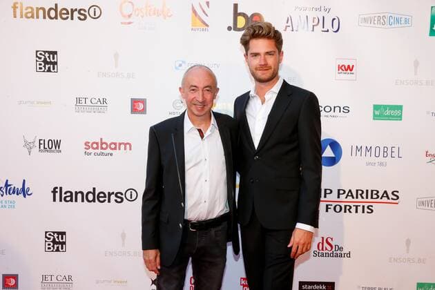 director Stijn Coninx and director Lukas Dhont pictured during the award ceremony of the Ensors Flemish film prizes on the closing day of the 13th edition of the Oostende Film festival, Saturday 14 September 2019.  NICOLASxMAETERLINCK 05661897