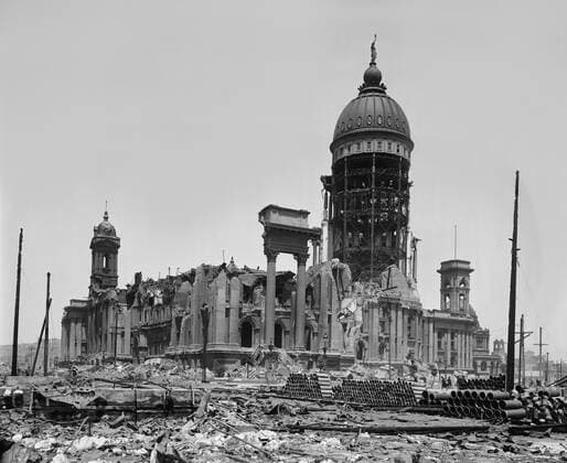 City Hall Ruins after Earthquake, San Francisco, California, USA, Detroit Publishing Company, 1906  Copyright: CircaxImages ghi-circa00923