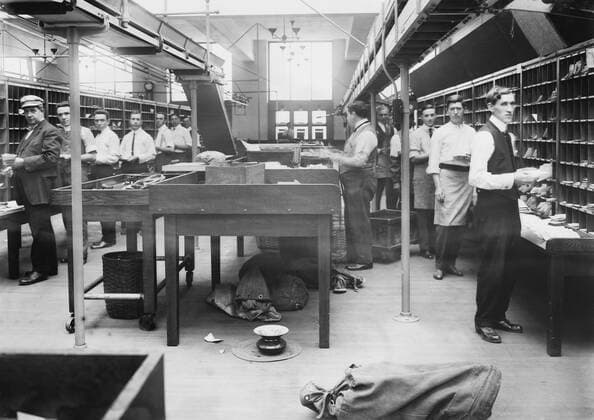 Men Boxing Mail at General Post Office, New York City, New York, USA, Bain News Service, 1914  Copyright: CircaxImages ghi-circa02836