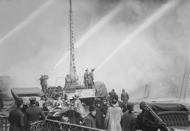 Firemen Fighting Building Fire, 14th Street, New York City, New York, USA, Bain News Service, December 20, 1909  Copyright: CircaxImages ghi-circa02946