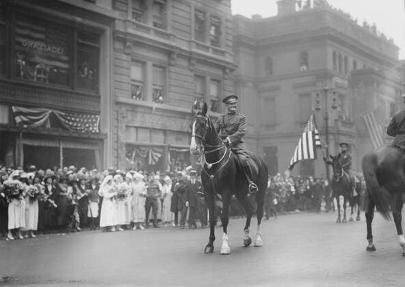 U.S. General John J. Pershing on Horseback Leading World War I Veterans during Parade, New York City, New York, USA, Bain News Service, September 10, 1919  Copyright: CircaxImages ghi-circa02953