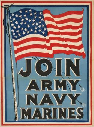 American Flag, Join Army, Navy, Marines , World War I Recruitment Poster, USA, 1917  Copyright: CircaxImages ghi-circa03036
