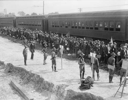 Arrival of Drafted Men, Camp Meade 1, Maryland, USA, Harris & Ewing, 1917  Copyright: CircaxImages ghi-circa03567