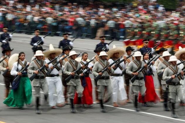 People and military participate in the military parade during the 209 anniversary of the Independence of Mexico, in Mexico City, Mexico, 16 September 2019. The president of Mexico, Andrés Manuel Lopez Obrador, led the military parade for the 209th anniversary of the Grito de la Independencia, the first with a contingent of the National Guard. 209 anniversary of the Independence of Mexico !ACHTUNG: NUR REDAKTIONELLE NUTZUNG!  Copyright: xJosexMexicox MEX3355 20190916-637042693078232440