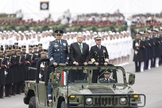 (190917) -- MEXICO CITY, Sept. 17, 2019 (Xinhua) -- Mexican President Andres Manuel Lopez Obrador attends the Mexico s Independence Day military parade in Mexico City, capital of Mexico, Sept. 16, 2019. (Photo by Francisco Canedo Xinhua) MEXICO-MEXICO CITY-INDEPENDENCE DAY-PARADE 
