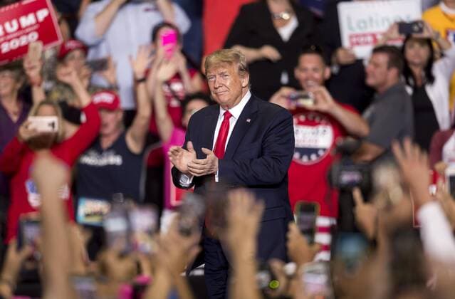 Sept.16, 2019 - Rio Rancho, New Mexico, U.S. - President DONALD TRUMP makes his entrance for a Keep America Great Rally at the Santa Ana Star Center. Rio Rancho U.S. - ZUMAce6_ 20190916_zaf_ce6_006 Copyright: xBrianxCahnx