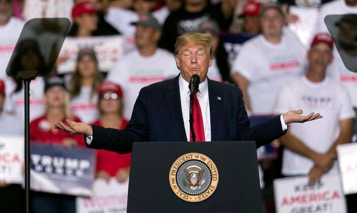 Sept.16, 2019 - Rio Rancho, New Mexico, U.S. - President DONALD TRUMP conducts a Keep America Great Rally at the Santa Ana Star Center. Rio Rancho U.S. - ZUMAce6_ 20190916_zaf_ce6_012 Copyright: xBrianxCahnx