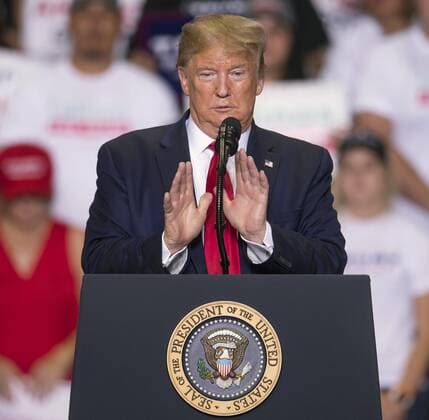 Sept.16, 2019 - Rio Rancho, New Mexico, U.S. - President DONALD TRUMP conducts a Keep America Great Rally at the Santa Ana Star Center. Rio Rancho U.S. - ZUMAce6_ 20190916_zaf_ce6_028 Copyright: xBrianxCahnx