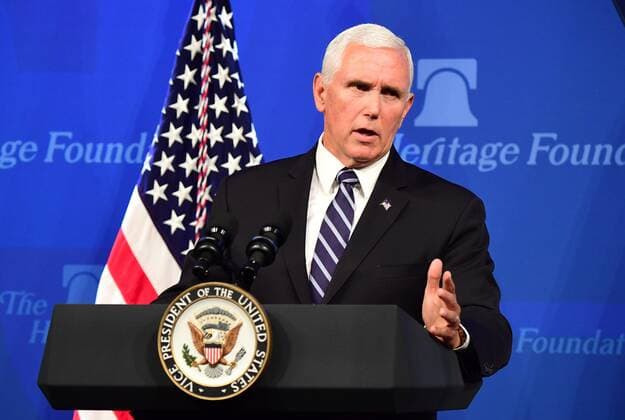Vice President Mike Pence delivers remarks on the US-Mexico-Canada trade agreement at the Heritage Foundation in Washington, DC on Tuesday, September 17, 2019.  WAP20190917306 KEVINxDIETSCH