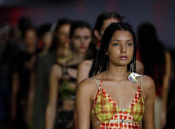 (190917) -- LONDON, Sept. 17, 2019 -- Models walk the runway at the Charlotte Knowles show during the London Fashion Week in London, Britain, on Sept. 17, 2019. ) BRITAIN-LONDON-FASHION WEEK-CHARLOTTE KNOWLES HanxYan 