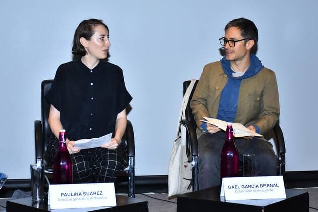 Reconstruccions platform by Ambulante press conference MEXICO CITY , MEXICO - SEPTEMBER 17: Actor Gael Garcia Bernal and Director of Ambulante Paulina Suarez speaks during a press conference to announce that Ambulante presents the platform Reconstructions on the occasion of the second anniversary of the earthquakes of September 17, 19 and 23 of 2017, preserves the reconstruction with the project Let s raise Mexico in communities affected by the Earthquakes an initiative that managed to raise 1,672,440.82 Dollars for the benefit of the most affected communities at Centro Cultural de Espana en Mexico on September 17, 2019 in Mexico City, Mexico  Copyright: xCarlosxTischlerx EYE_9154