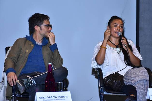 Reconstruccions platform by Ambulante press conference MEXICO CITY , MEXICO - SEPTEMBER 17: Actor Gael Garcia Bernal and Alma Benitez speaks during a press conference to announce that Ambulante presents the platform Reconstructions on the occasion of the second anniversary of the earthquakes of September 17, 19 and 23 of 2017, preserves the reconstruction with the project Let s raise Mexico in communities affected by the Earthquakes an initiative that managed to raise 1,672,440.82 Dollars for the benefit of the most affected communities at Centro Cultural de Espana en Mexico on September 17, 2019 in Mexico City, Mexico  Copyright: xCarlosxTischlerx EYE_9511