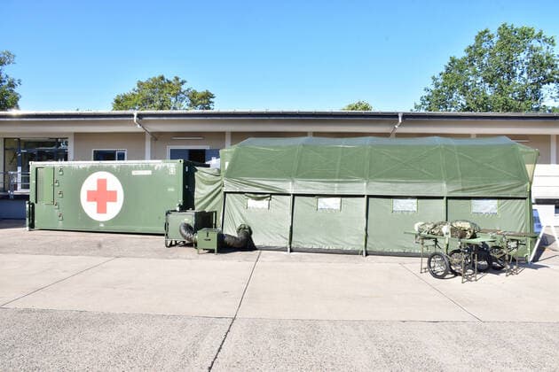 A mobile rescue station of the Bundeswehr for rapid deployment during the Open Day of the Medical Regiment 2 in Rennerod in the Westerwald Rennerod Rhineland Palatinate Germany