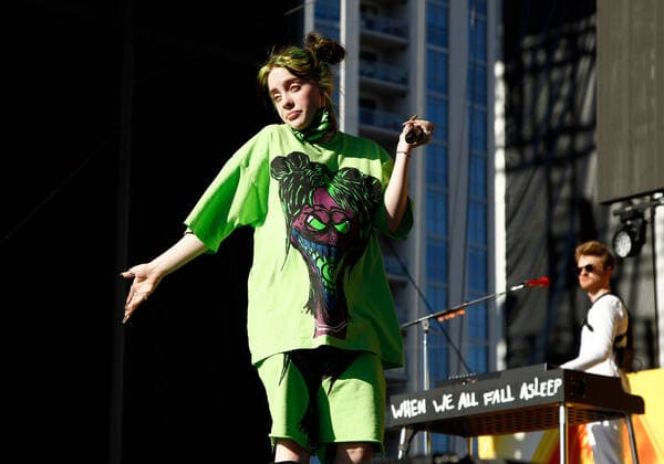 Billie Eilish performs on stage during the iHeartRadio Music Festival Daytime Concerts at the Las Vegas Festival Grounds in Las Vegas, Nevada on Saturday, September 21, 2019.  LAV2019092138 JAMESxATOA