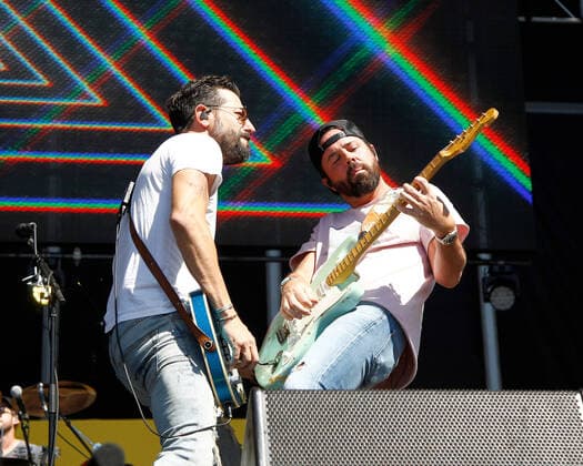 Matthew Ramsey and Brad Tursi of Old Dominion perform on stage during the iHeartRadio Music Festival Daytime Concerts at the Las Vegas Festival Grounds in Las Vegas, Nevada on Saturday, September 21, 2019.  LAV2019092126 JAMESxATOA