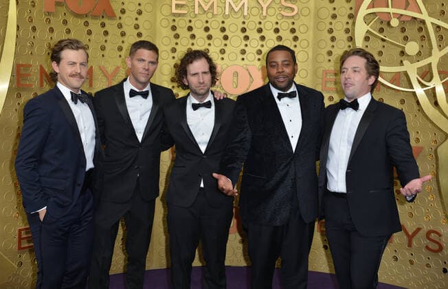 L-R) Alex Moffat, Mikey Day, Kyle Mooney, Kenan Thompson, and Beck Bennett arrive for the 71st annual Primetime Emmy Awards held at the Microsoft Theater in downtown Los Angeles on Sunday, September 22, 2019.  LAP2019092272 CHRISTINExCHEW