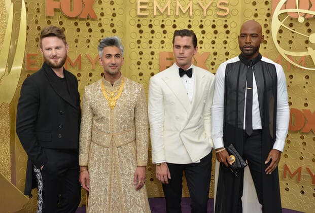 (L-R) Bobby Berk, Tan France, Antoni Porowski, and Karamo Brown arrive for the 71st annual Primetime Emmy Awards held at the Microsoft Theater in downtown Los Angeles on Sunday, September 22, 2019.  LAP20190922122 CHRISTINExCHEW