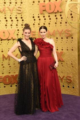 September 22, 2019, Los Angeles, California, USA: Sarah Levy, Emily Hampshire during red carpet arrivals for the 71st Emmy Awards, at the Microsoft Theater. Los Angeles USA  - ZUMAy Aw 20190922_mda_h84_422 Copyright: xKathyxHutchinsx