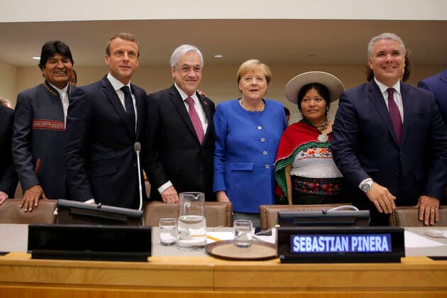 Bilder des Jahres 2019, News 09 September News Themen der Woche KW39 News Bilder des Tages Nueva York 23 de septiembre 2019 S.E. el Presidente de la República, Sebastián Pinera, participa en la foto oficial durante el Rainforest Summit, organizado por Chile, Francia y Colombia. Javier Torres Aton Chile, Nueva York Estados Unidos Aton_350605 *** New York September 23, 2019 S E the President of the Republic, Sebastián Pinera, participates in the official photo during the Rainforest Summit, organized by Chile, France and Colombia Javier Torres Aton Chile, New York United States Aton 350605  Copyright: JAVIERxTORRES ATONxCHILE