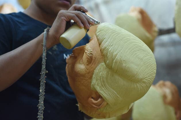 US President President Donald Trump latex mask manufacturing CUERNAVACA, MEXICO - SEPTEMBER 23: A young worker of the REV Factory is seen painting masks of U.S president Donald Trump, to be sold in stores around the world, on September 23, 2019 In Cuernavaca, Mexico  Copyright: xCarlosxTischlerx EYE_05351