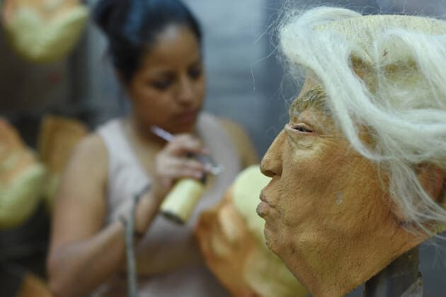 Donald Trump latex mask manufacturing MEXICO CITY, MEXICO - SEPTEMBER 23: A worker is seen painting a mask of U.S president Donald Trump to finish the process of manufacturing of the latex mask at REV Latex Mask factory on September 23, 2019 in Cuernavaca, Mexico  Copyright: xIlianaxSuarezx EYE_9794