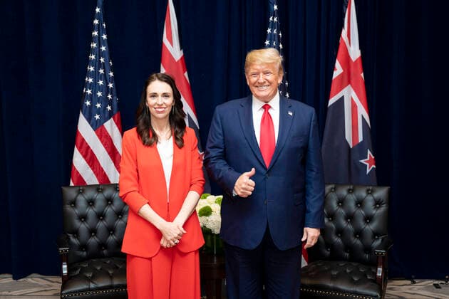 September 23, 2019 - New York, New York, USA - President DONALD TRUMP participates in a pull-aside with New Zealand Prime Minister JACINDA ARDERN at the InterContinental New York Barclay in New York City. New York USA - ZUMAz03_ 20190923_sha_z03_054 Copyright: xWhitexHousex