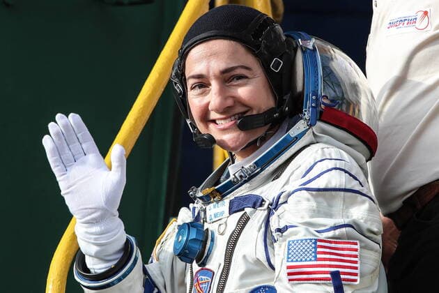 KAZAKHSTAN â€“ SEPTEMBER 25, 2019: ISS Expedition 61 62 main crew member, NASA astronaut Jessica Meir waves before a launch to the International Space Station from the Gagarin s Start pad at the Baikonur Cosmodrome. The launch of Expedition 61 62 aboard the Soyuz MS-15 spacecraft to the ISS is scheduled for 25 September 2019 at 16:57 Moscow time. It will be the last launch of a Soyuz-FG rocket booster that is to be replaced with Soyuz-2.1a rockets. Sergei Savostyanov TASS  TS0BC510