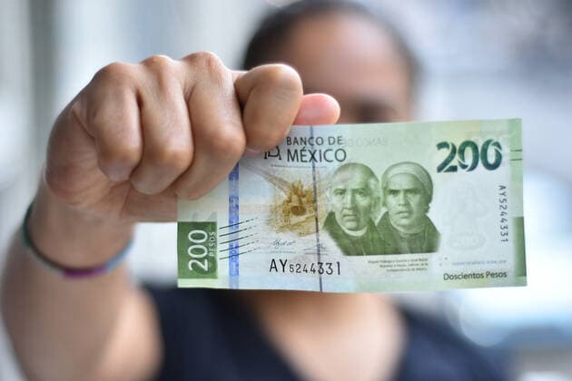 New model of the 200 Mexican peso bill MEXICO CITY, MEXICO - SEPTEMBER 25: A girl holds the new model of 200 Mexican peso bill that are already in circulation presents by Mexico s National Bank on September 25, 2019 in Mexico City, Mexico. The 200 Mexican peso bill is the third lowest denomination of Mexican peso. The obverse is dedicated to the historical stage of Independence and the reverse is dedicated to the Thickets and Deserts ecosystem  Copyright: xCarlosxTischlerx EYE_2910